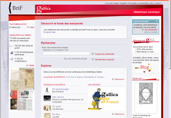 Capture d'écran des Archives de l'internet, présentant Gallica, en 2009